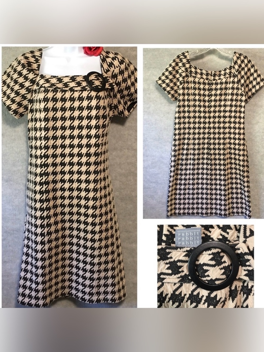 Rabbit Rabbit Rabbit Y2K Houndstooth Mini Dress Square Neck buckle Accent
SZ 10